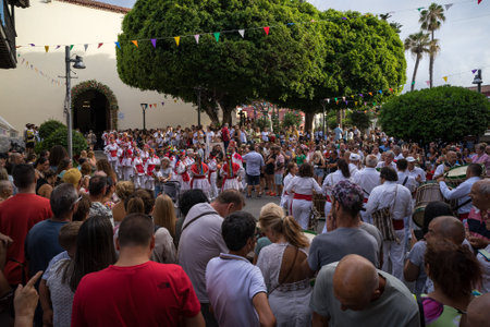 PUERTO DE LA CRUZ, SPAIN - JULY 16, 2023: Preparations for the procession in honor of Our Lady of Mount Carmel near the Nuestra Senora de la Pena de Francia church.のeditorial素材