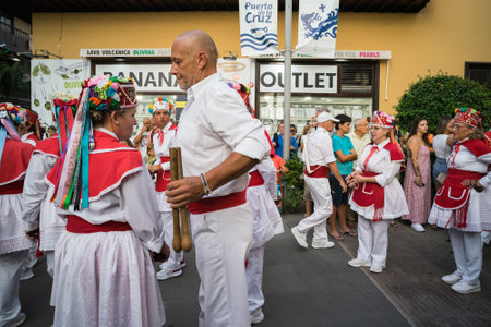 PUERTO DE LA CRUZ, SPAIN - JULY 16, 2023: Preparations for the procession in honor of Our Lady of Mount Carmel near the Nuestra Senora de la Pena de Francia church.のeditorial素材