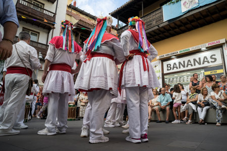 PUERTO DE LA CRUZ, SPAIN - JULY 16, 2023: Preparations for the procession in honor of Our Lady of Mount Carmel near the Nuestra Senora de la Pena de Francia church.のeditorial素材