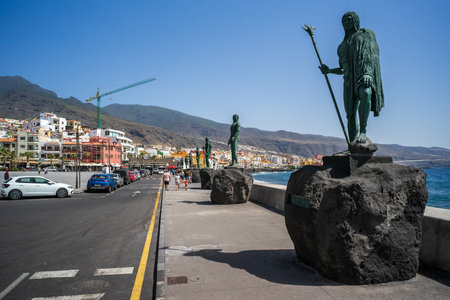 CANDELARIA, TENERIFE, SPAIN - JULY 19, 2023: Statues of the Guanche kings on the ocean promenade. Plaza de la Patrona de Canarias.のeditorial素材