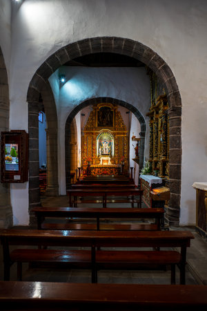 PUERTO DE LA CRUZ, SPAIN - JULY 19, 2023: The interior of Church of San Francisco (Iglesia de San Francisco). The former the church of the Franciscan monastery.のeditorial素材