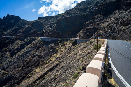 Mountain road. Tenerife. Canary Islands. Spain. Lens flare.の写真素材
