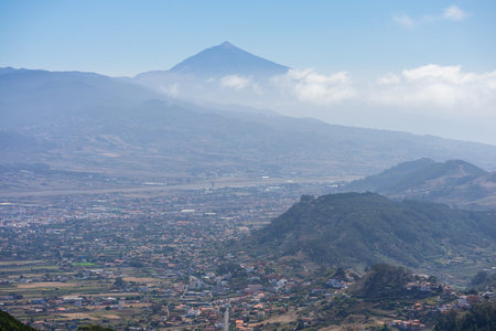 View of the valley, the old capital of the island of San Cristobal de La Laguna. Tenerife. Canary Islands. Spain. View from the observation deck - Mirador De Jardina.の写真素材