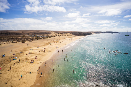 Playa de Mujeres. Popular beach in Lanzarote on Playa Blanca, Canary Islands, Spain.
