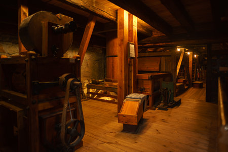 SCHWARZKOLLM, GERMANY - NOVEMBER 03, 2023: Interior of the water mill from the legend of Koselbruch Krabat-Muhle (The Satanic Mill). Krabat is a character in Sorbian folklore.のeditorial素材