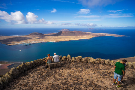 View of La Graciosa island from Mirador Del Rio (viewpoint). Lanzarote. Canary Islands. Spain.の写真素材