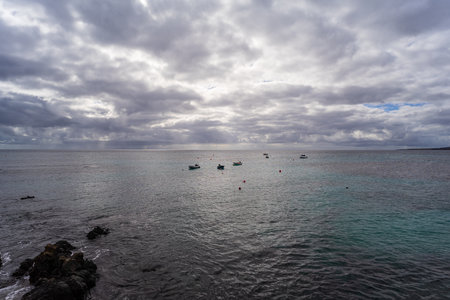 Rocky shore of Punta Mujeres bay. Lanzarote, Canary Islands. Spain.の写真素材