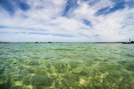 Clear ocean water at Playa del Caleton Blanco (Orzola). Lanzarote, Canary Islands. Spain.の写真素材