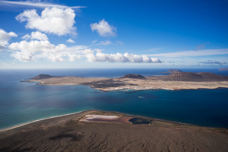 View of La Graciosa island from Mirador Del Rio (viewpoint). Lanzarote. Canary Islands. Spain.の写真素材