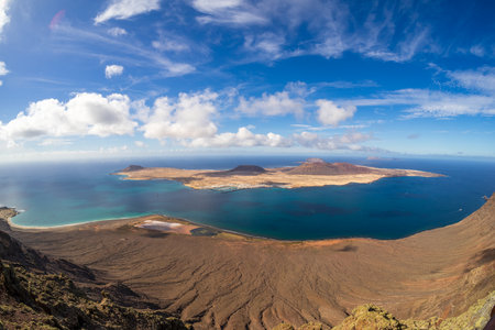 View of La Graciosa island from Mirador Del Rio (viewpoint). Lanzarote. Canary Islands. Spain.の写真素材