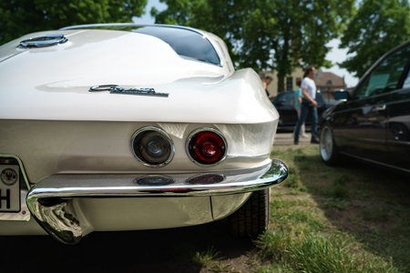 WERDER (HAVEL), GERMANY - MAY 20, 2023: The fragment of sports car Chevrolet Corvette Sting Ray...