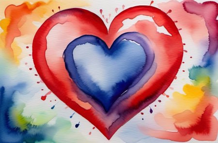 A color heart as a symbol of love. Valentine's Day. Gift card concept. Watercolor illustration by Generative AI.の素材