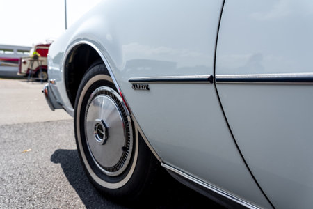LINTHE, GERMANY - MAY 27, 2023: The detail of personal luxury coupe Lincoln Continental Mark IV. Die Oldtimer Show 2023.のeditorial素材