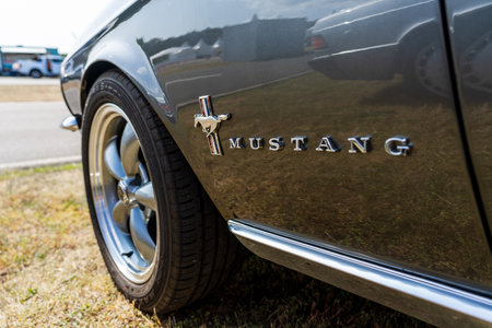 LINTHE, GERMANY - MAY 27, 2023: The fragment of muscle car Ford Mustang, 1967. Die Oldtimer Show 2023.のeditorial素材