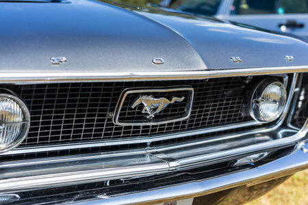 LINTHE, GERMANY - MAY 27, 2023: The fragment of muscle car Ford Mustang, 1967. Die Oldtimer Show 2023.のeditorial素材
