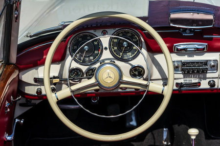 LINTHE, GERMANY - MAY 27, 2023: The interior of sports car Mercedes-Benz 190 SL (W121). Die Oldtimer Show 2023.のeditorial素材