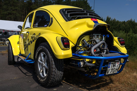 LINTHE, GERMANY - MAY 27, 2023: The Baja Bug is an original Volkswagen Beetle modified to operate off-road. Rear view. Die Oldtimer Show 2023.のeditorial素材