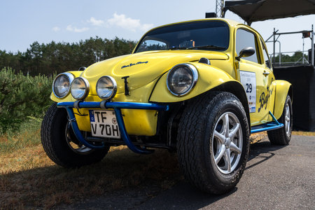 LINTHE, GERMANY - MAY 27, 2023: The Baja Bug is an original Volkswagen Beetle modified to operate off-road. Die Oldtimer Show 2023.のeditorial素材