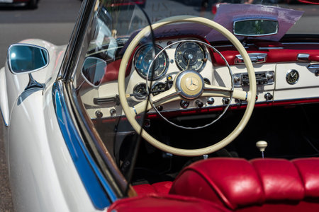 LINTHE, GERMANY - MAY 27, 2023: The interior of sports car Mercedes-Benz 190 SL (W121). Die Oldtimer Show 2023.のeditorial素材