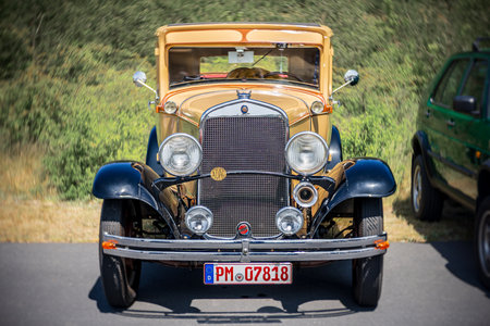 LINTHE, GERMANY - MAY 27, 2023: The Chrysler Six Series 70 Royal Coupe, 1930. Art lens. Swirl bokeh. Die Oldtimer Show 2023.のeditorial素材