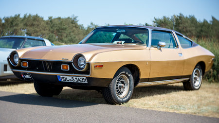 LINTHE, GERMANY - MAY 27, 2023: The full-size car AMC Matador Coupe, 1976. Art lens. Swirl bokeh. Die Oldtimer Show 2023.のeditorial素材