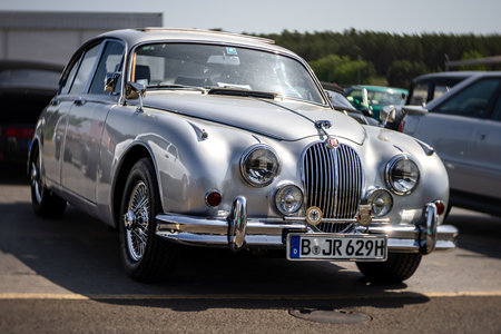 LINTHE, GERMANY - MAY 27, 2023: The mid-size luxury car Jaguar Mark 2. Art lens. Swirl bokeh. Die Oldtimer Show 2023.のeditorial素材