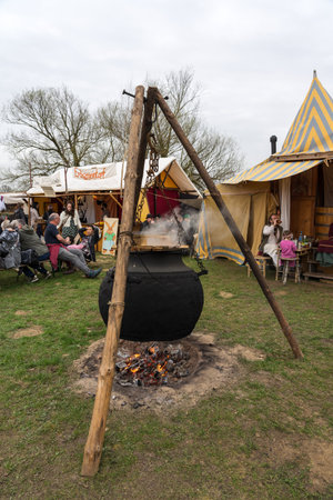 CHORIN, GERMANY - APRIL 01, 2024: Easter Monday. Easter market in medieval style and theatrical performance (Oster-Kloster-Fest).のeditorial素材
