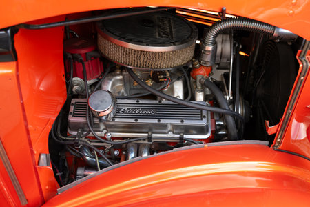 BERLIN - MAY 04, 2024: The engine of Chevrolet Pickup Truck, 1938. Classic Days Berlin 2024.