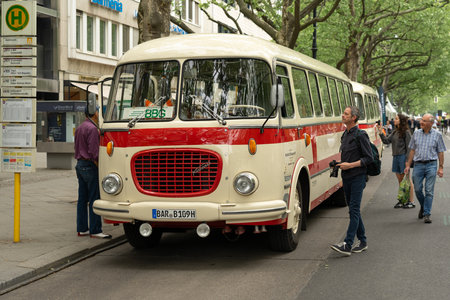 BERLIN - MAY 04, 2024: The urban bus, luxury version of Skoda 706 RTO KAR and Polish passenger trailer Jelcz P-01E. Classic Days Berlin 2024.のeditorial素材