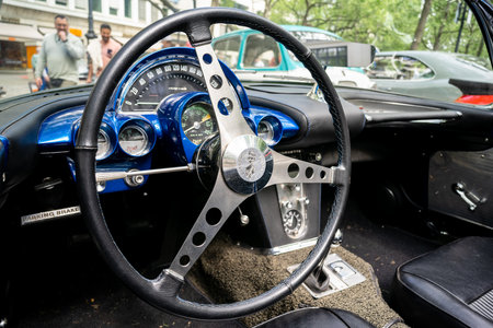 BERLIN - MAY 04, 2024: The interior of a sports car Chevrolet Corvette (C1), 1961. Classic Days Berlin 2024.のeditorial素材