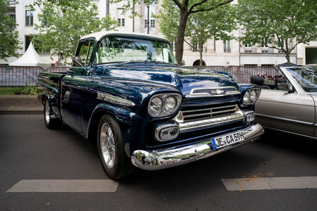 BERLIN - MAY 04, 2024: The pickup truck Chevrolet Apache, 1959. Classic Days Berlin 2024.のeditorial素材