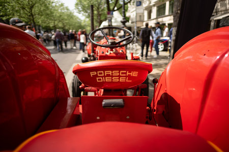 BERLIN - MAY 04, 2024: The detail of tractor Porsche Junior, 1960. Close-up. Classic Days Berlin 2024.のeditorial素材