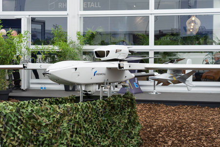 BERLIN - JUNE 05, 2024: LUNA NG (Next Generation Airborne Unmanned Close Reconnaissance Equipment) - an unmanned reconnaissance system developed by Rheinmetall AG. ILA Berlin Air Show 2024のeditorial素材