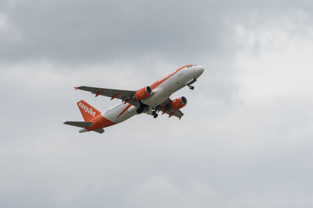 BERLIN - JUNE 05, 2024: The narrow-body airliner Airbus A320-214 of easyJet.