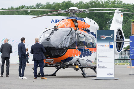 BERLIN - JUNE 05, 2024: Light utility helicopter Airbus Helicopters H145 (formerly Eurocopter EC145). ILA Berlin Air Show 2024.のeditorial素材