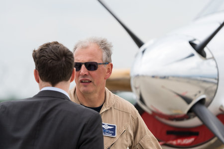 BERLIN - JUNE 05, 2024: The pilot`s portrait of turboprop aircraft. ILA Berlin Air Show 2024.のeditorial素材
