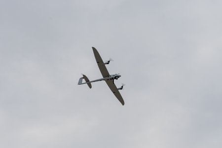 BERLIN - JUNE 05, 2024: The demonstration flight of unmanned aerial vehicle Quantum Systems Vector. ILA Berlin Air Show 2024.のeditorial素材