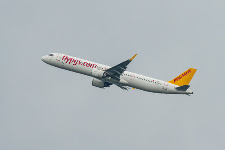 BERLIN - JUNE 05, 2024: The narrow-body jet airliner Airbus A321-251NX of Pegasus.のeditorial素材