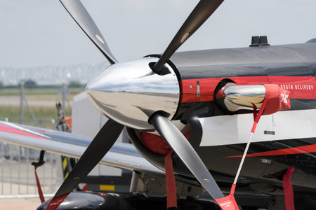 BERLIN - JUNE 06, 2024: The turboprop training aircraft Beechcraft T-6 Texan II. ILA Berlin Air Show...