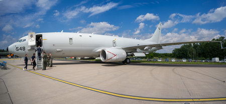 BERLIN - JUNE 06, 2024: The maritime patrol and reconnaissance aircraft Boeing P-8A Poseidon. US NAVY. ILA Berlin Air Show 2024.のeditorial素材