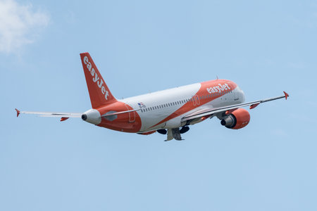 BERLIN - JUNE 06, 2024: The narrow-body airliner Airbus A320-214 by easyJet Europe.のeditorial素材