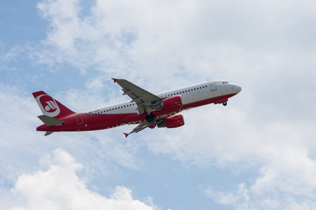 BERLIN - JUNE 06, 2024: The narrow-body airliner Airbus A320-214 by Sundair.のeditorial素材