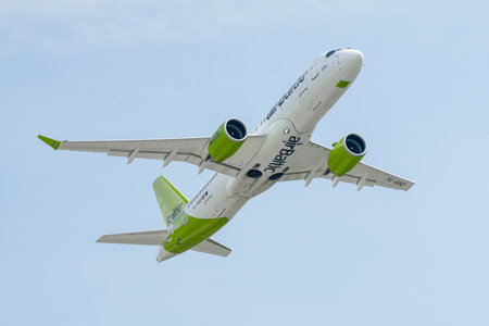 BERLIN - JUNE 06, 2024: The narrow-body airliner Airbus A220-300 by Air Baltic.のeditorial素材