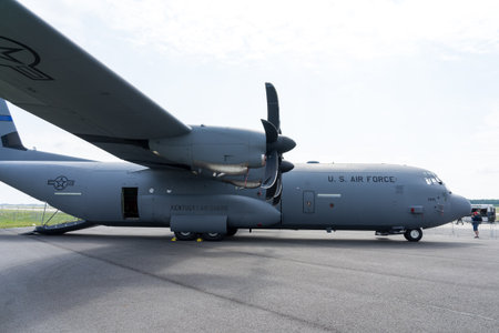 BERLIN - JUNE 07, 2024: The tactical airlifter Lockheed C-130 Hercules. ILA Berlin Air Show.