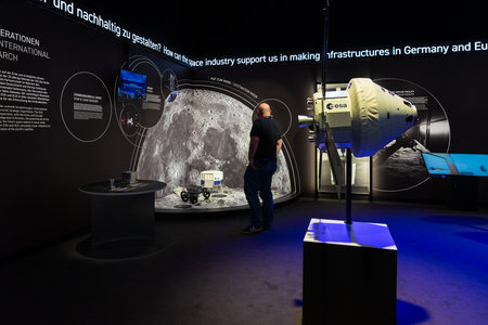 BERLIN - JUNE 07, 2024: Space Pavilion, interior and exhibits. ILA Berlin Air Show.