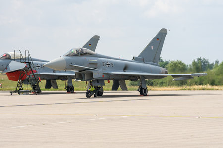 BERLIN - JUNE 07, 2024: The multirole fighter Eurofighter Typhoon on the airfield.  ILA Berlin Air Show 2024.のeditorial素材