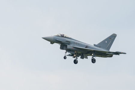 BERLIN - JUNE 07, 2024: The demonstration flight of the multirole fighter Eurofighter Typhoon.  ILA...