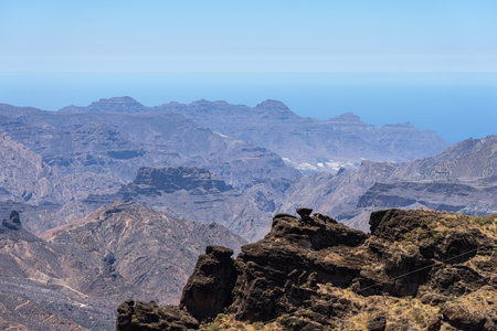 Typical mountain landscape in the central part of the island. Gran Canaria. Canary Islands. Spain.の写真素材