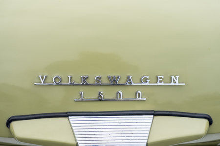 LINTHE, GERMANY - JUNE 08, 2025: The classic rear badge Volkswagen 1500 on compact Type 3 notchback. Die oldtimer show.のeditorial素材