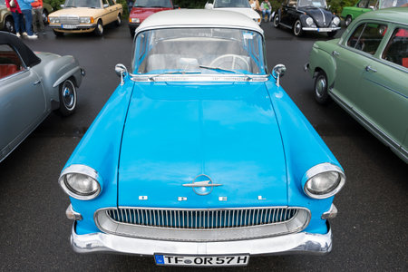 LINTHE, GERMANY - JUNE 08, 2025: The compact 4-door Opel Olympia Rekord P1 classic sedan, 1957. Die oldtimer show.のeditorial素材
